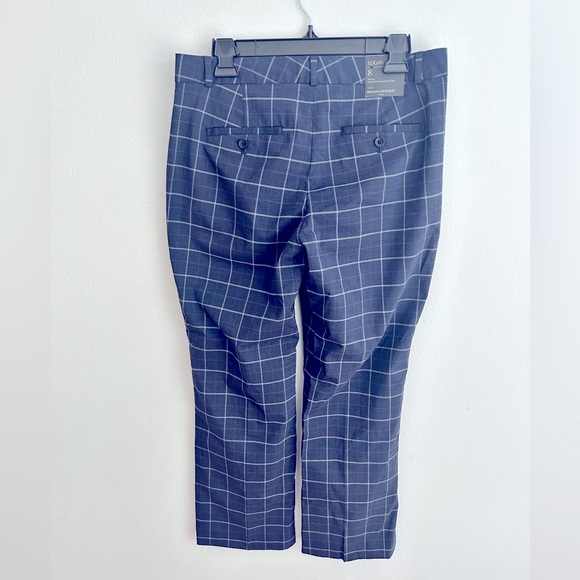 NWT Banana Republic Logan Mid Rise In Blue Gray Windowpane Trouser Size 8 - Picture 2 of 12